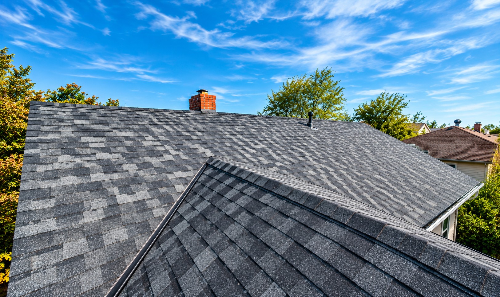 New composition shingle roof installed by Golden State Roofing Group Inc